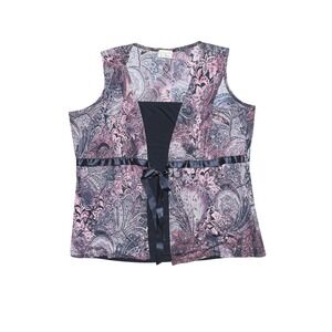 La Khaki Women Pink Paisley Metallic Shimmer Layered Sleeveless Tie Waist Top